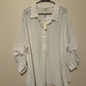 Max Studio White 3/4 Sleeve Notched Collar Blouse